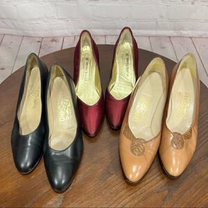 SALVATORE FERRAGAMO BRUNO MAGLI KITTEN HEELs 3 Pairs Classic Vintage Pumps 6.5AA